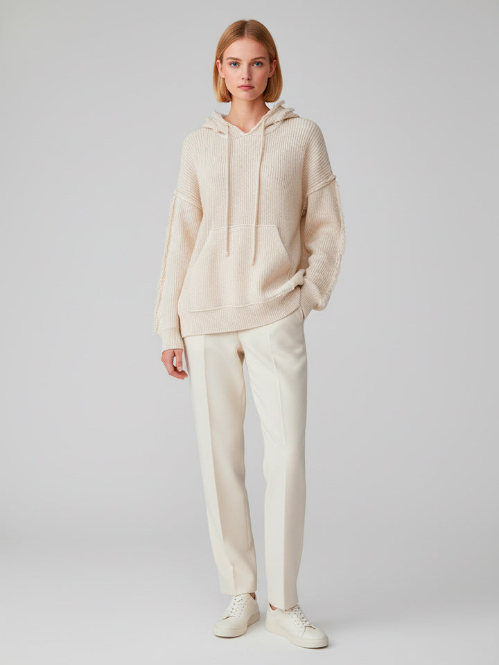 Drawstring Fringe Hooded Sweater