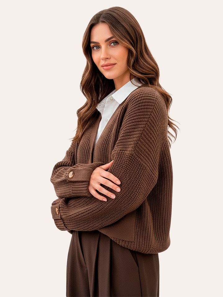 V-Neck Button-Front Knit Cardigan