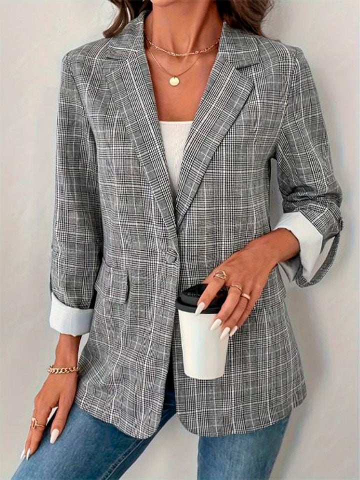 Single-Breasted Plaid Blazer