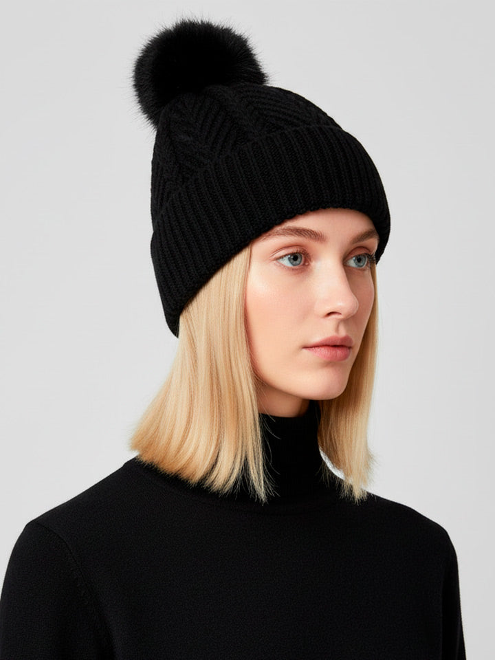 Cable Knit Pompom Hat