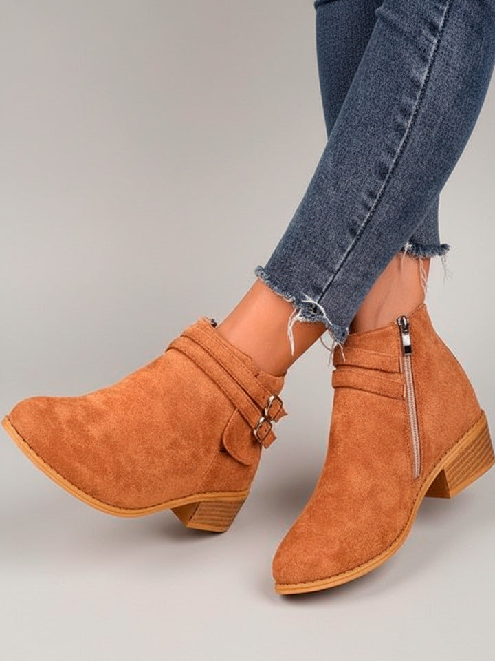 Point Toe Block Heel Suede Boots