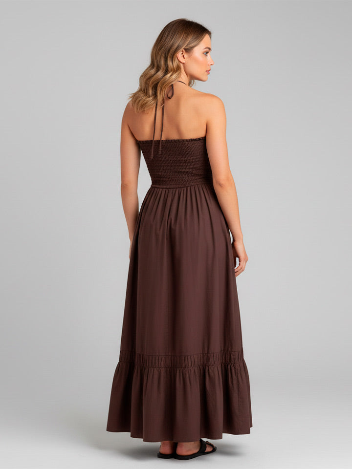 Strapless Midi Dress with Halter Neckline
