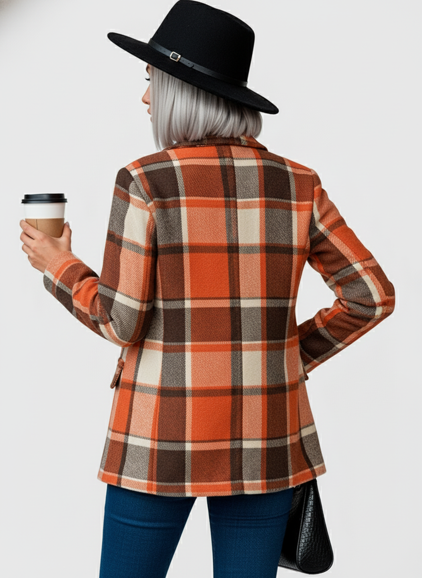 Plaid Lapel Collar Blazer