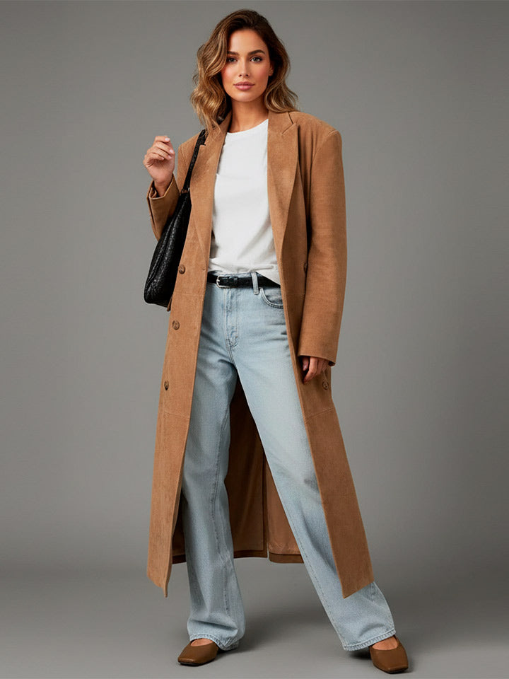 Chic Faux Suede Belted Trench Coat