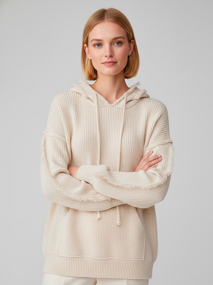 Drawstring Fringe Hooded Sweater