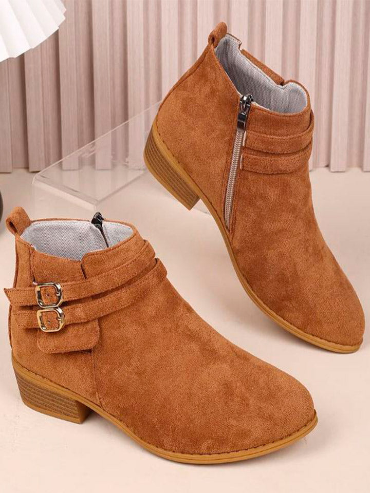 Point Toe Block Heel Suede Boots