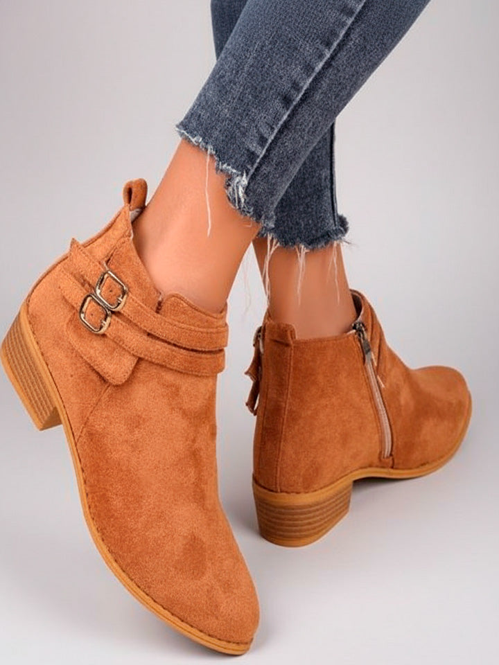 Point Toe Block Heel Suede Boots