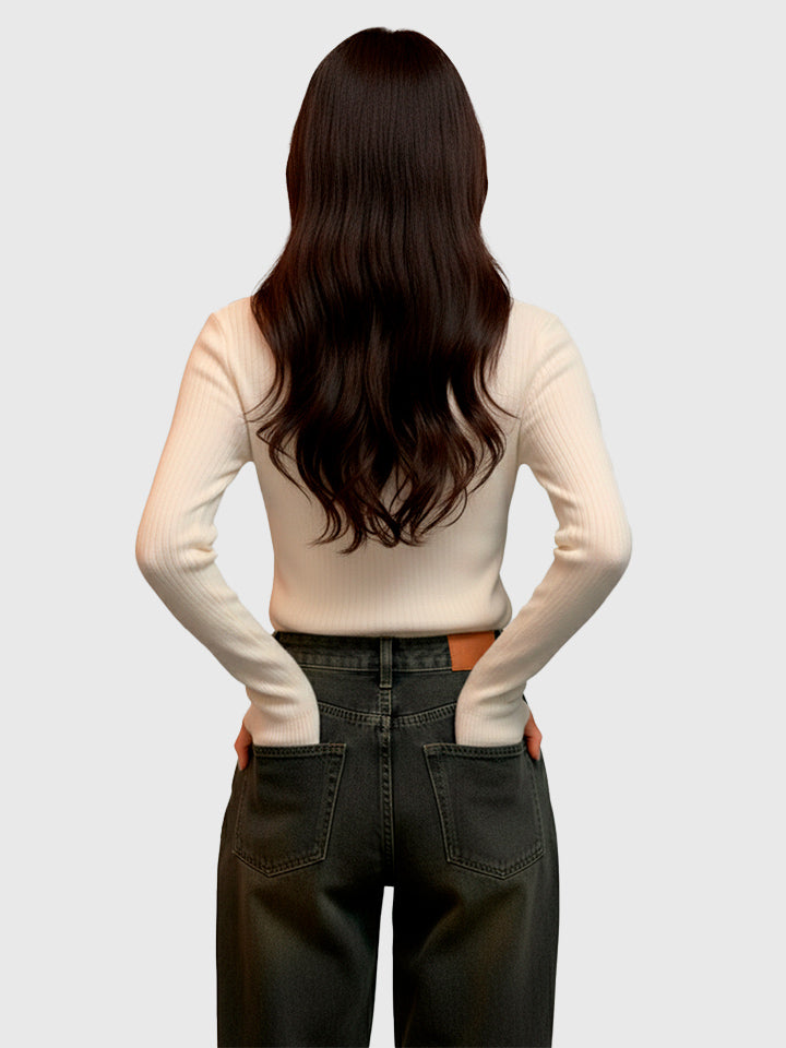 Velvet-Lined High Neck Knit Sweater