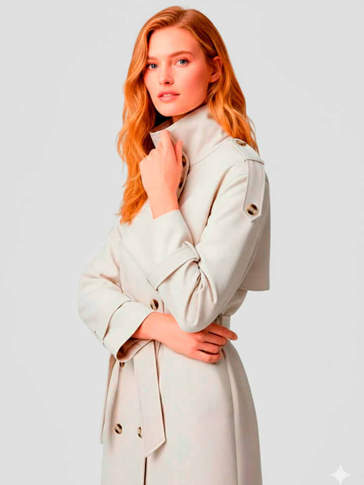 Double-Breasted Trench Coat with Stand Collar