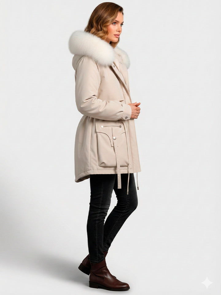 Hooded Quilted Puffer Jacket with Faux Fur Trim