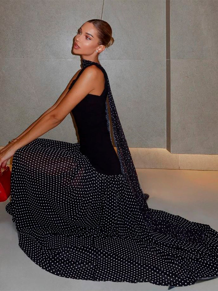 Ruched Polka Dot Midi Dress