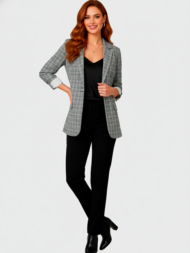 Single-Breasted Plaid Blazer