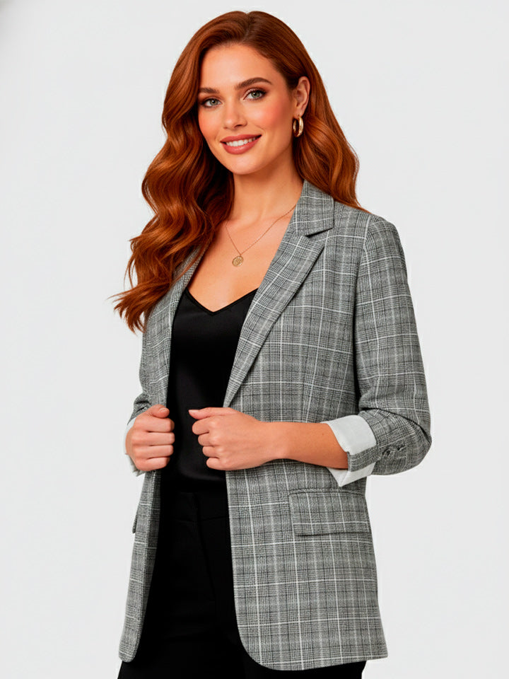 Single-Breasted Plaid Blazer