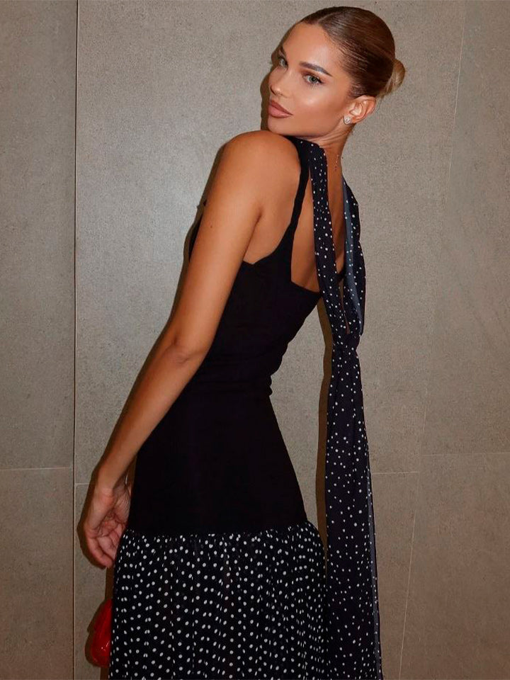 Ruched Polka Dot Midi Dress