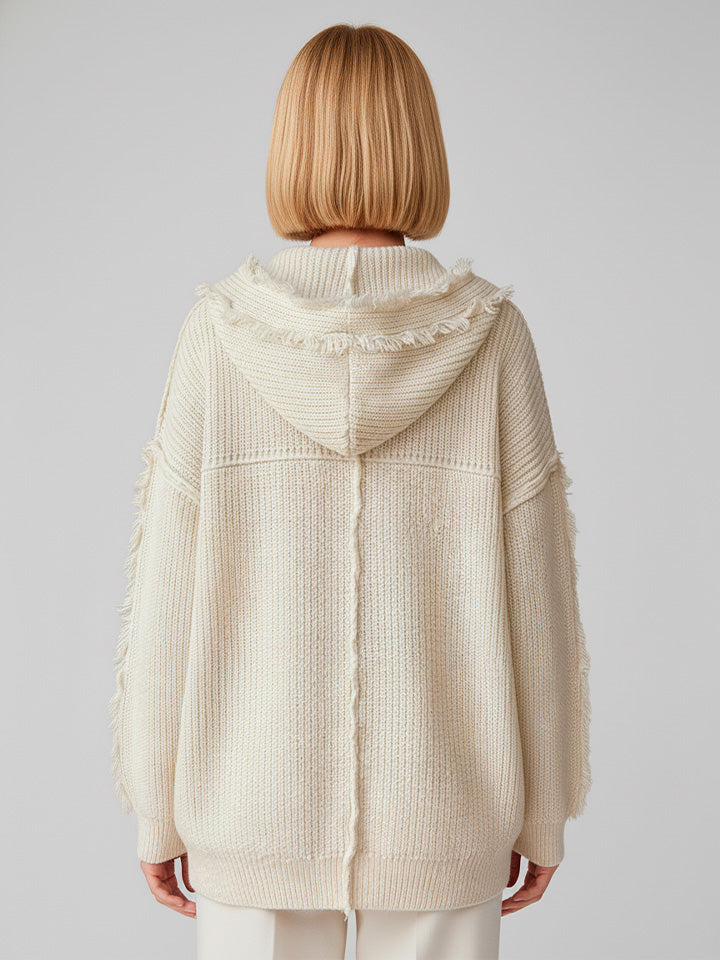 Drawstring Fringe Hooded Sweater
