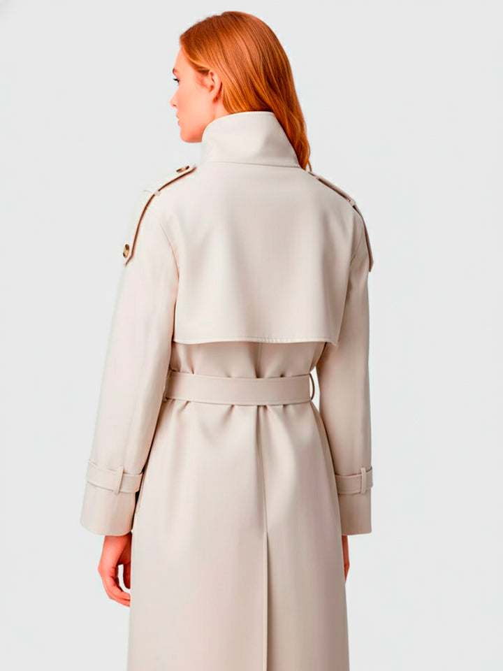 Double-Breasted Trench Coat with Stand Collar
