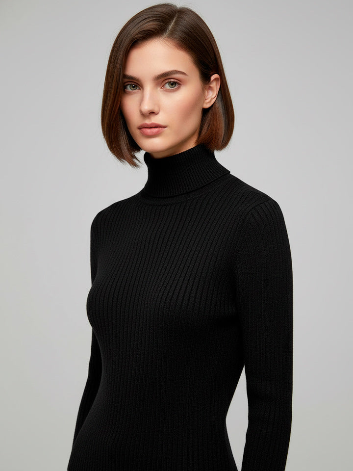 Velvet-Lined High Neck Knit Sweater