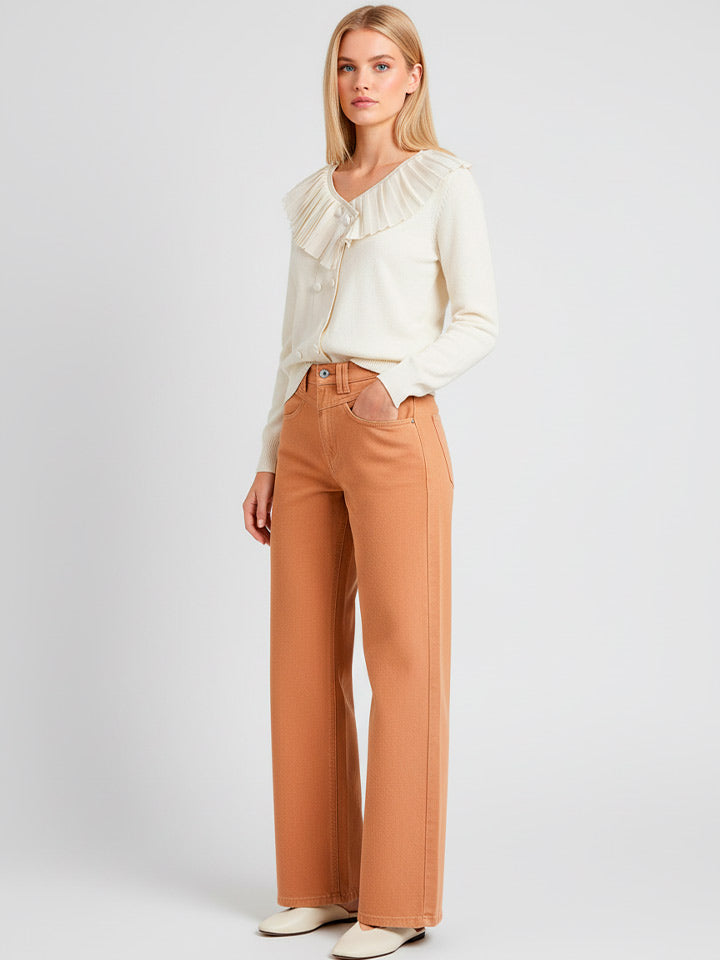 Ruffled V-Neck Knit Top