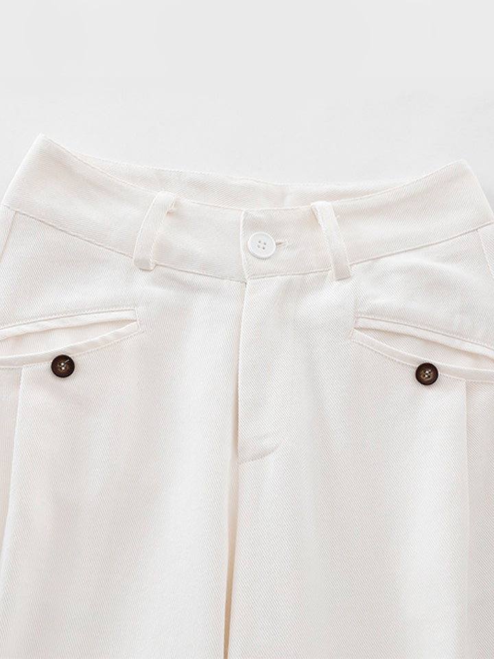 White Denim Loose Fit Casual Trousers