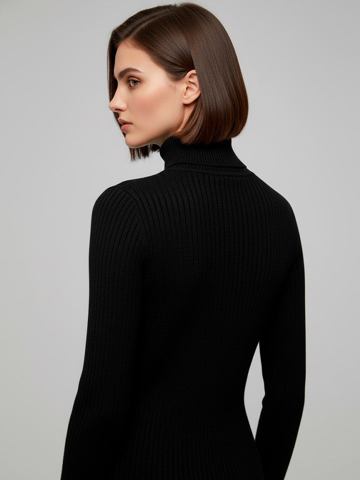 Velvet-Lined High Neck Knit Sweater