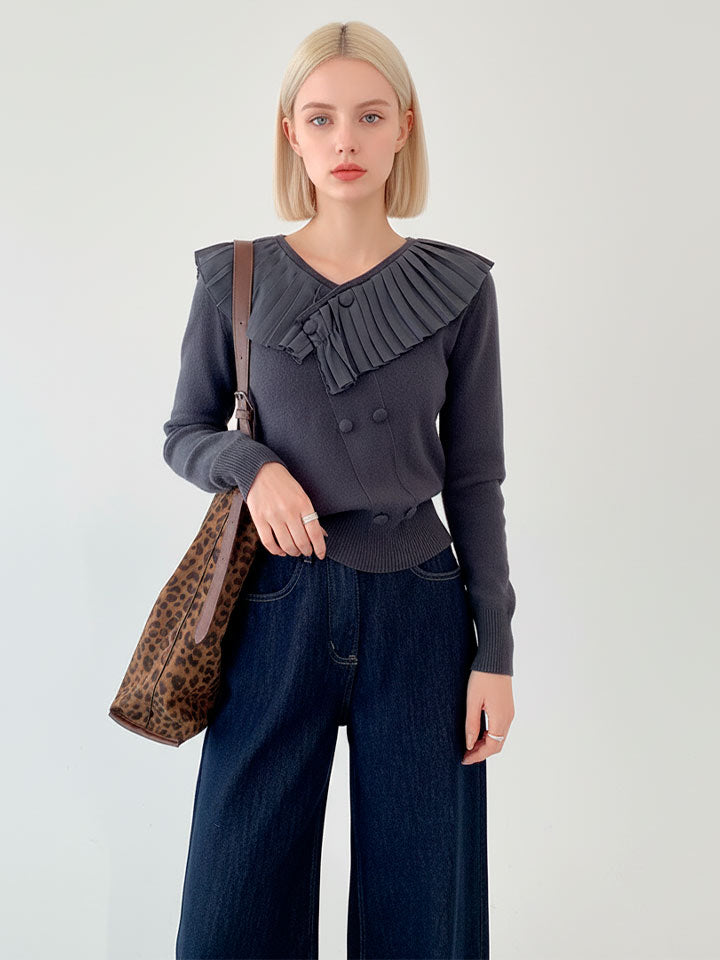 Ruffled V-Neck Knit Top