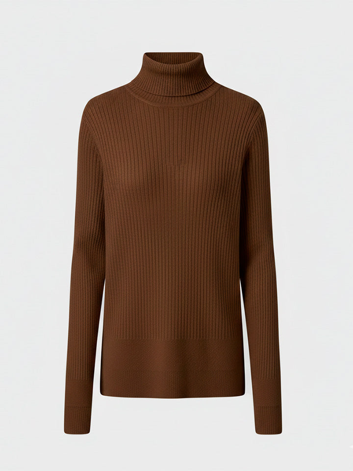 Velvet-Lined High Neck Knit Sweater