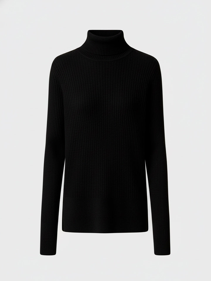 Velvet-Lined High Neck Knit Sweater