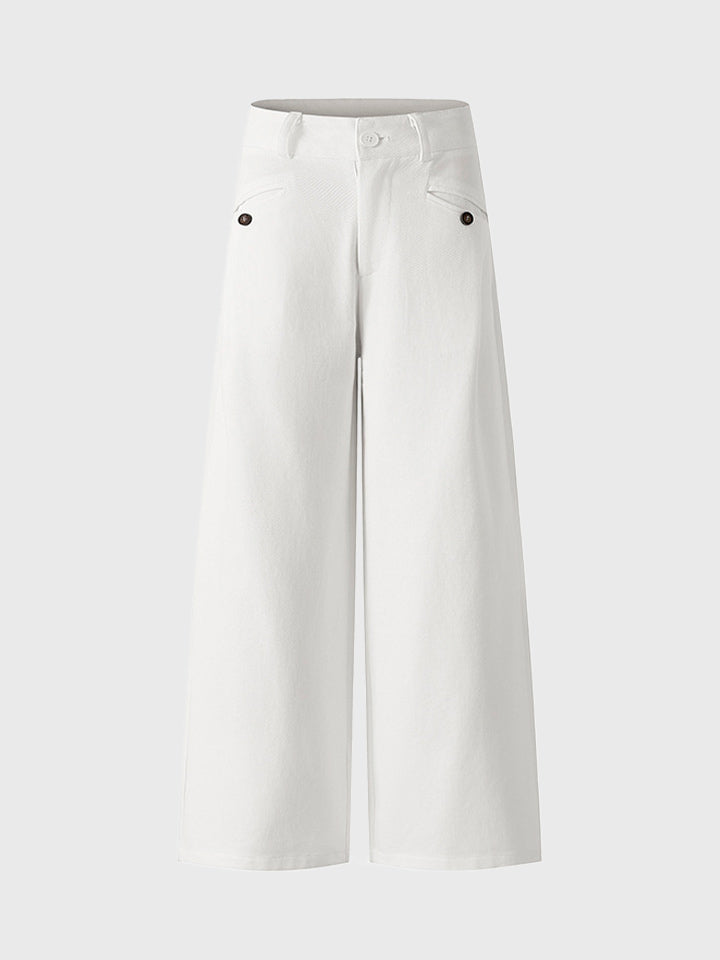 White Denim Loose Fit Casual Trousers