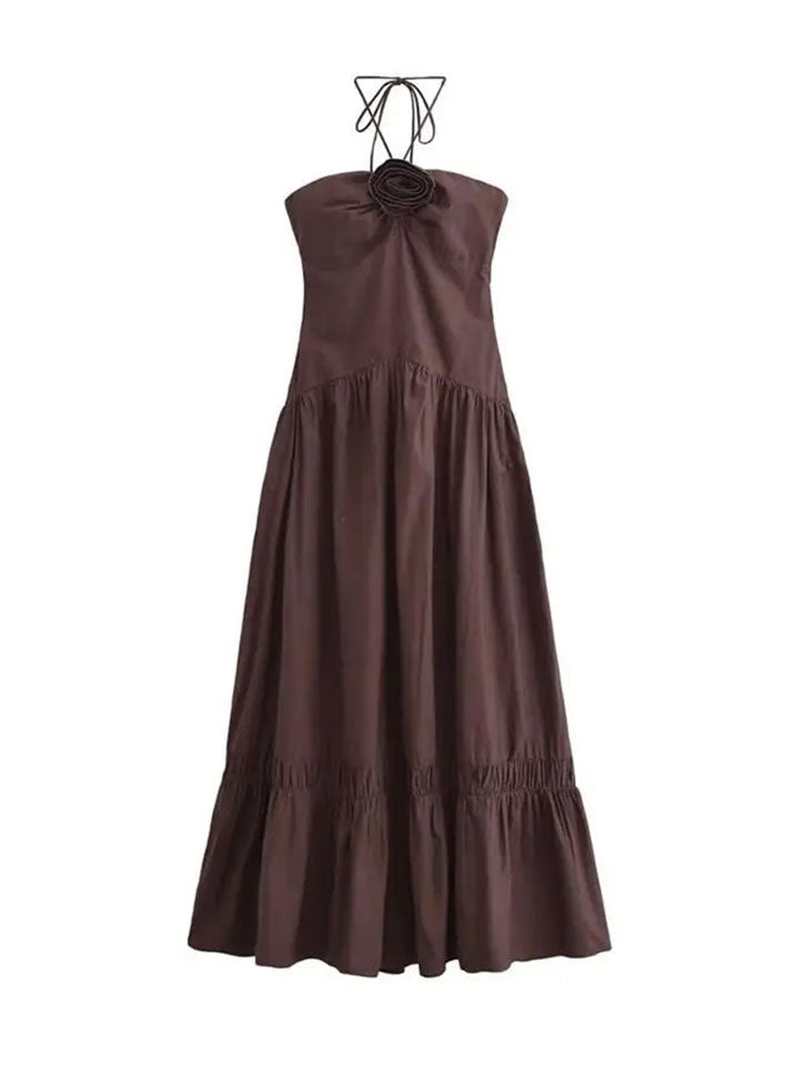 Strapless Midi Dress with Halter Neckline