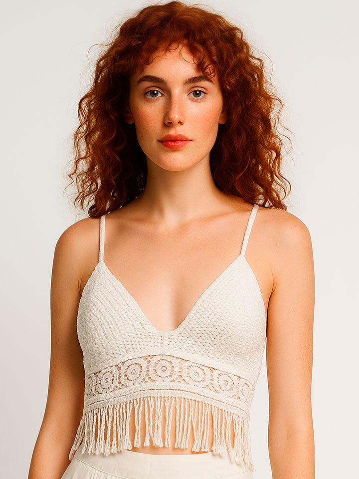 Halter Neck Crop Top with Intricate Lace Detail