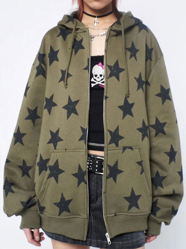 Star Motif Zip-Up Sweatshirt Jacket