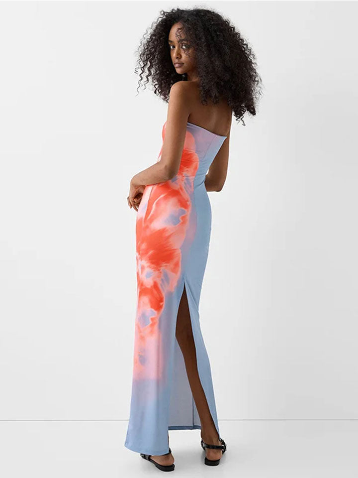 Strapless Print Tube Maxi Dress