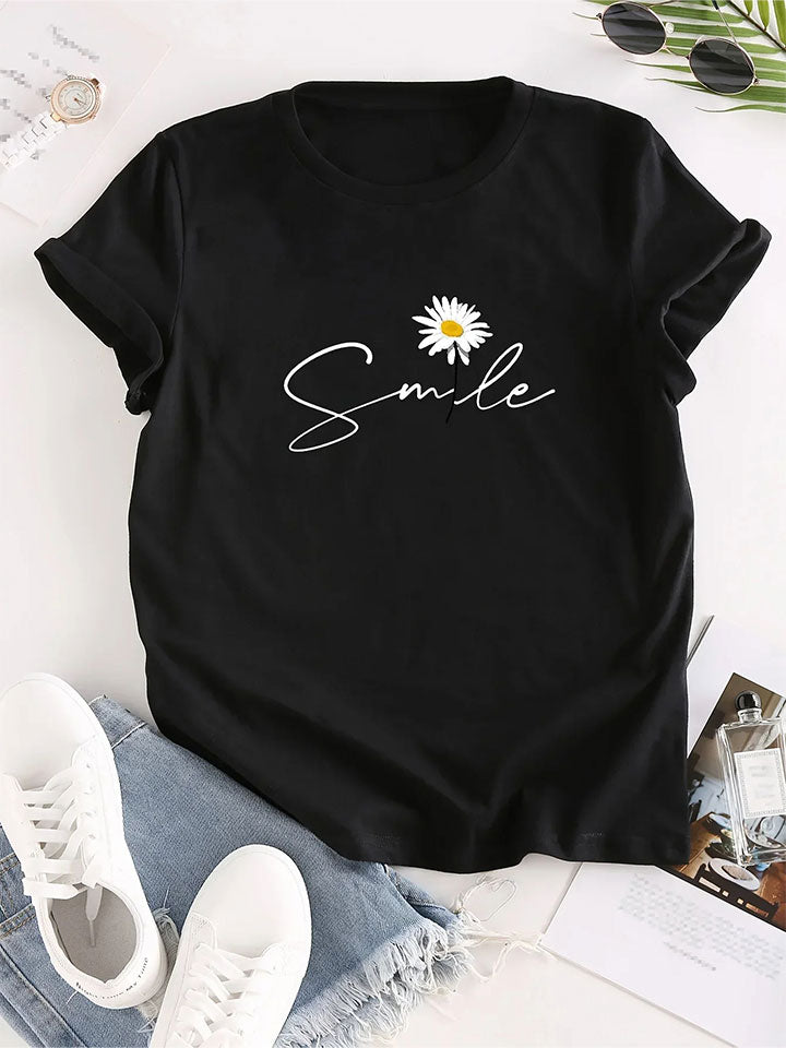 Botanical Motif Crew Neck Tee