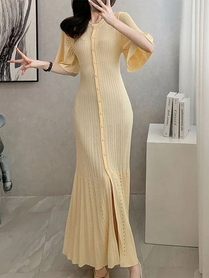 French Openwork Knit Midi Dress