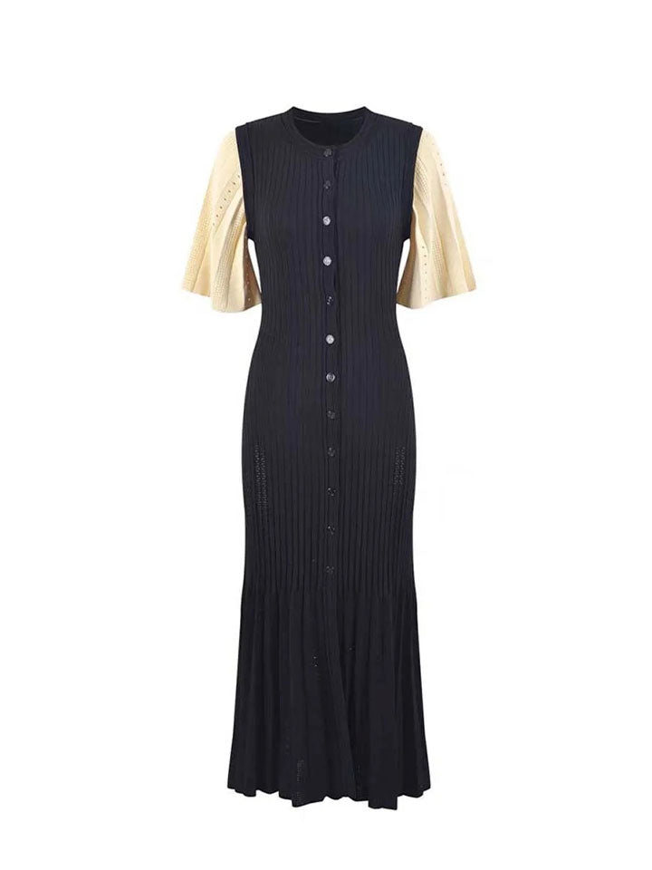 French Openwork Knit Midi Dress