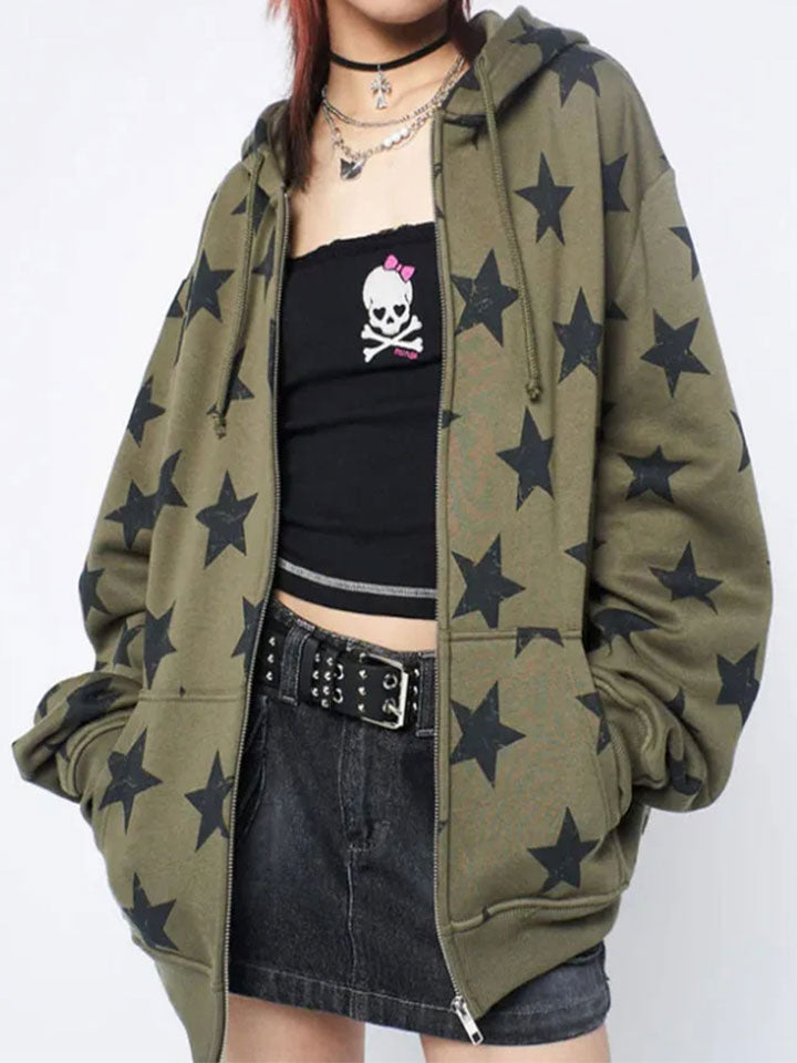 Star Motif Zip-Up Sweatshirt Jacket