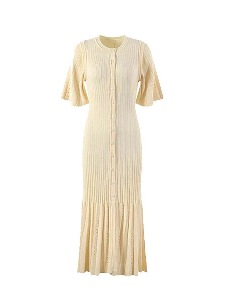 French Openwork Knit Midi Dress