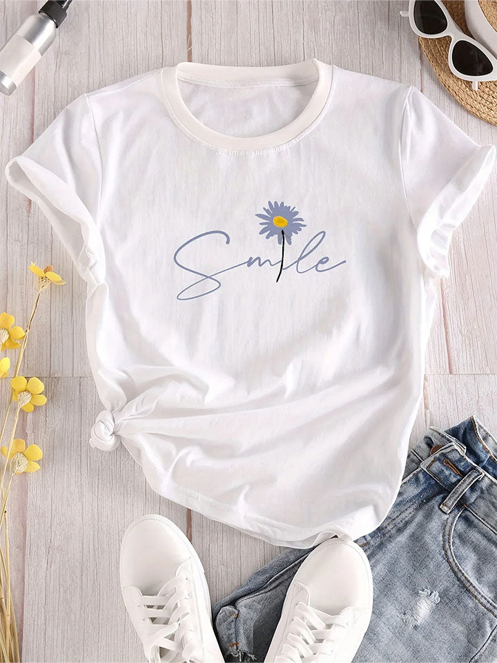 Botanical Motif Crew Neck Tee