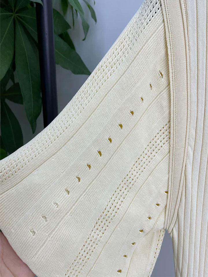 French Openwork Knit Midi Dress