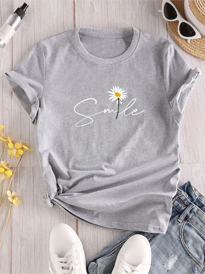 Botanical Motif Crew Neck Tee