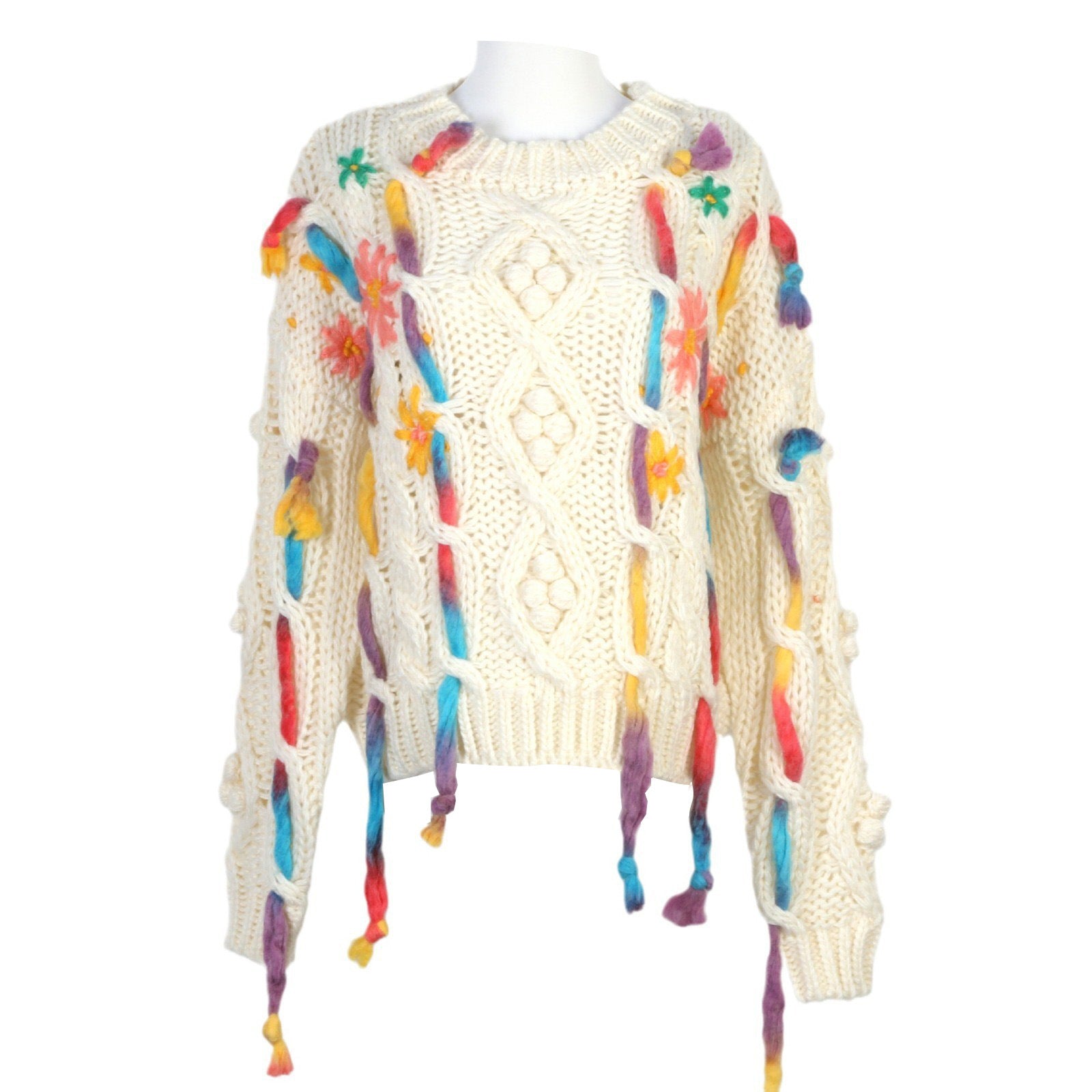 Hand-Knitted Striped Round Neck Sweater