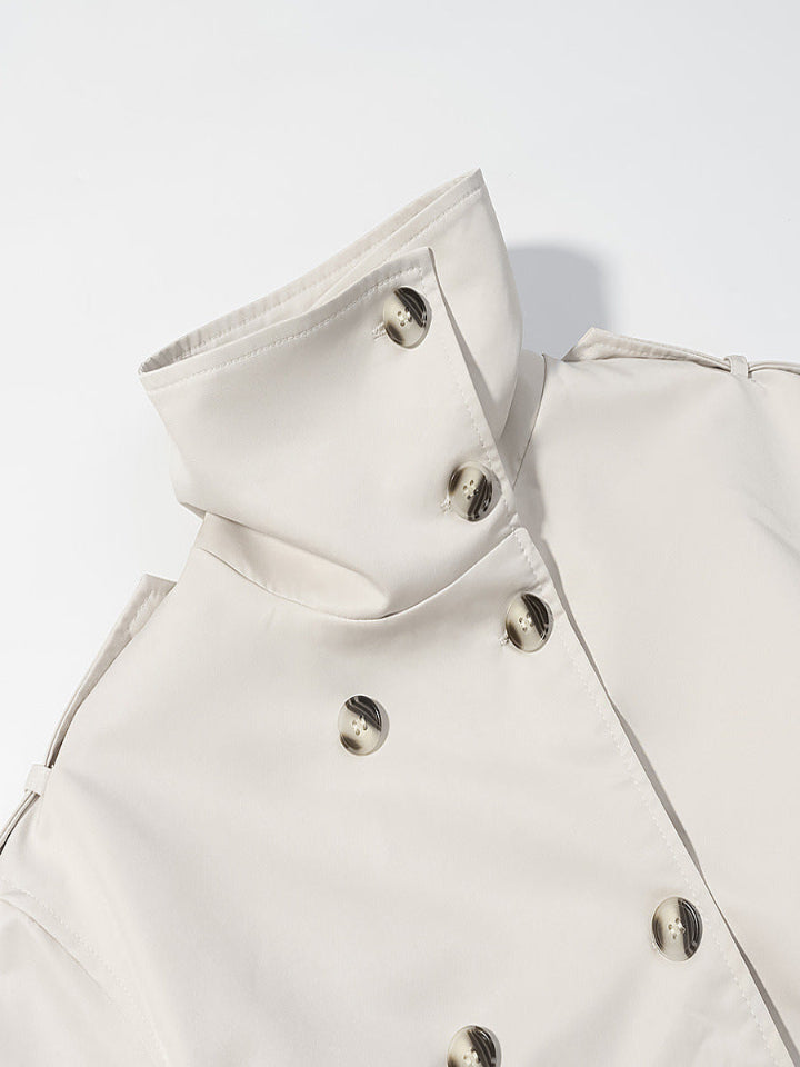 Double-Breasted Trench Coat with Stand Collar