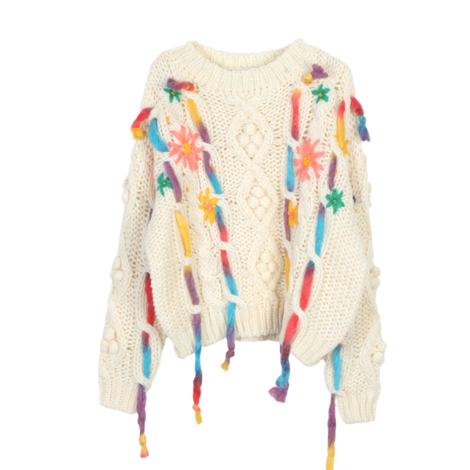 Hand-Knitted Striped Round Neck Sweater